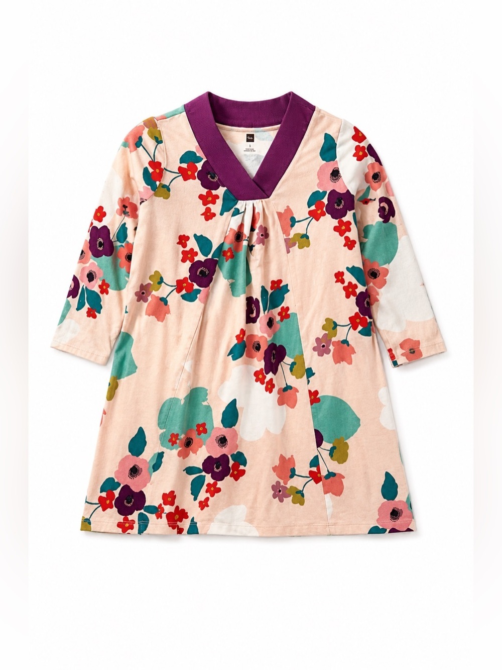 Tea Collection Girls Trapeze Long Sleeve Cotton Dress 12 Floral Print